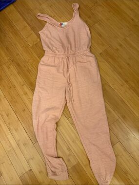 Sleeveless Blush Pink Knit Jumpsuit with Elastic Waist and Drawstring